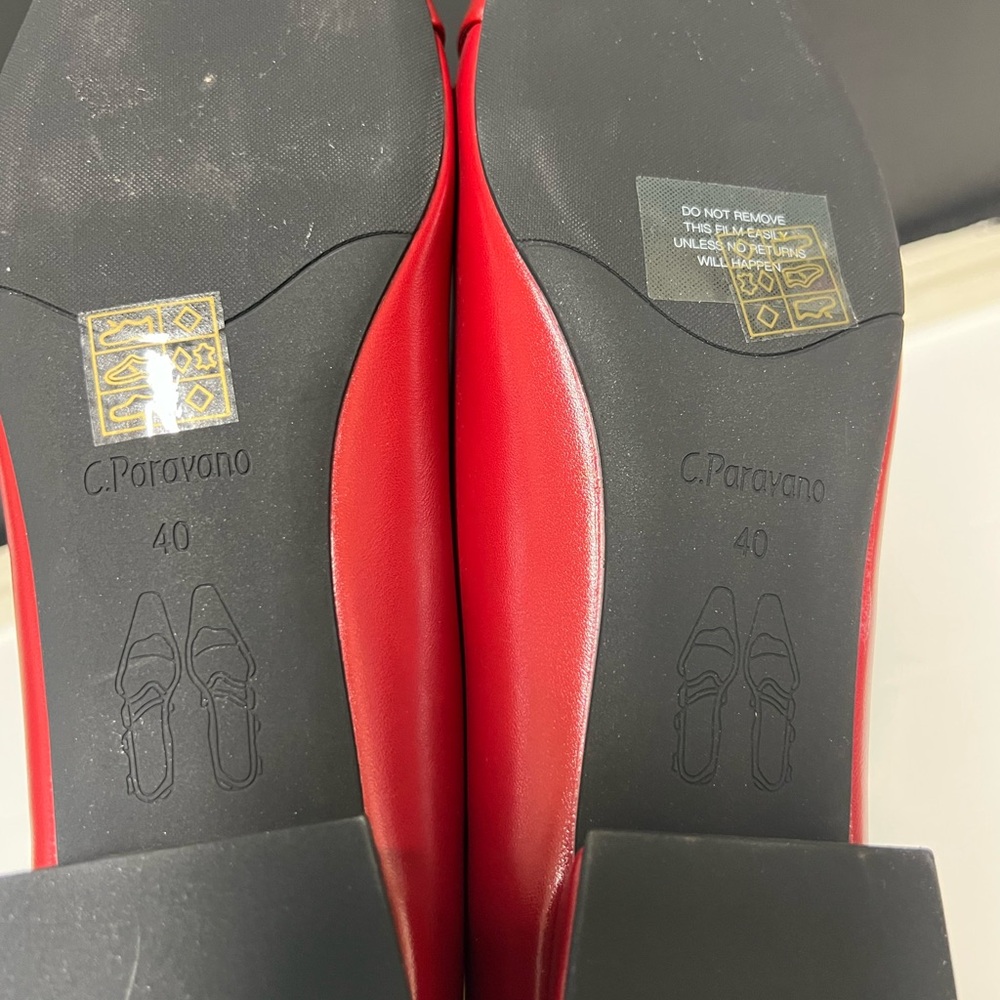 C. Paravano Red Leather Flats with Gold Detail - Picture 7 of 8